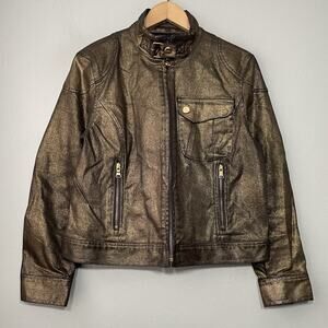 LRL Ralph Lauren Denim Jacket Size Large Black Gold Metallic Grunge Indie Sleaze